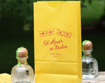 Custom Goodie Bags - El Amor es Dulce - Love is Sweet - Wedding and Party Treat Bag, Wedding Goodie Bag, Popcorn Bag, Candy Bar, Favor Bag