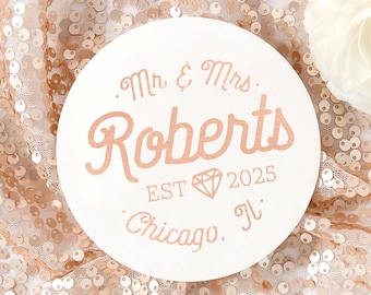 Personalized MR & MRS with Diamond Coaster – Wedding Coasters, Wedding Decor, Wedding Favor, Personalized Wedding Gift, Foil Coasters