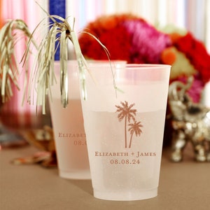 Romantic Beach Vibes -Personalized Cups - 10 oz Plastic Frost Flex Cups, Custom Party Cups, Engagement Party, Wedding Favor