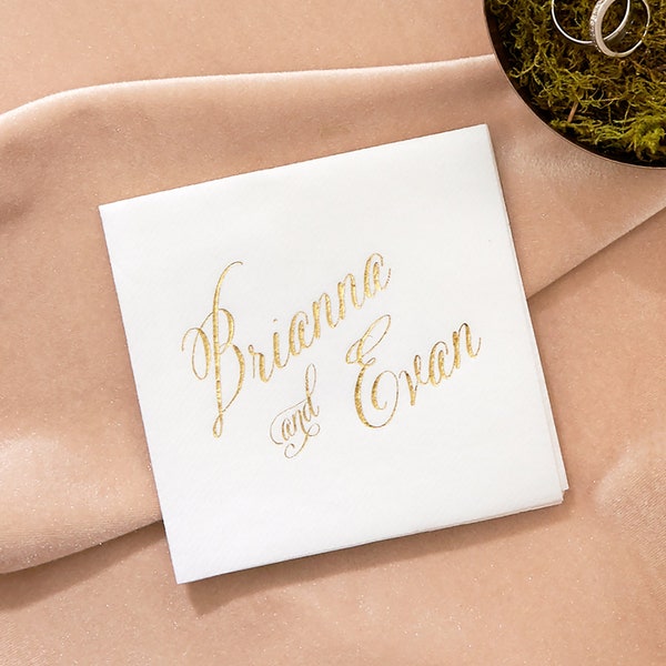 Personalized Wedding Napkins, Elegant Script Names - Linen Like Cocktail Napkins - Customized Party Napkins, Shower, Birthday, Anniversary