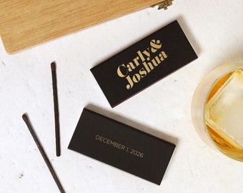Stylish Names Custom Cigar Matchboxes - Wedding Favors, Wedding Matches, Long Matches, Cigar Bar