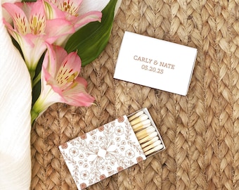 Personalized Wedding Matchboxes, Rose Boho Floral Pattern Design - Cardstock Boxes, Party Favor