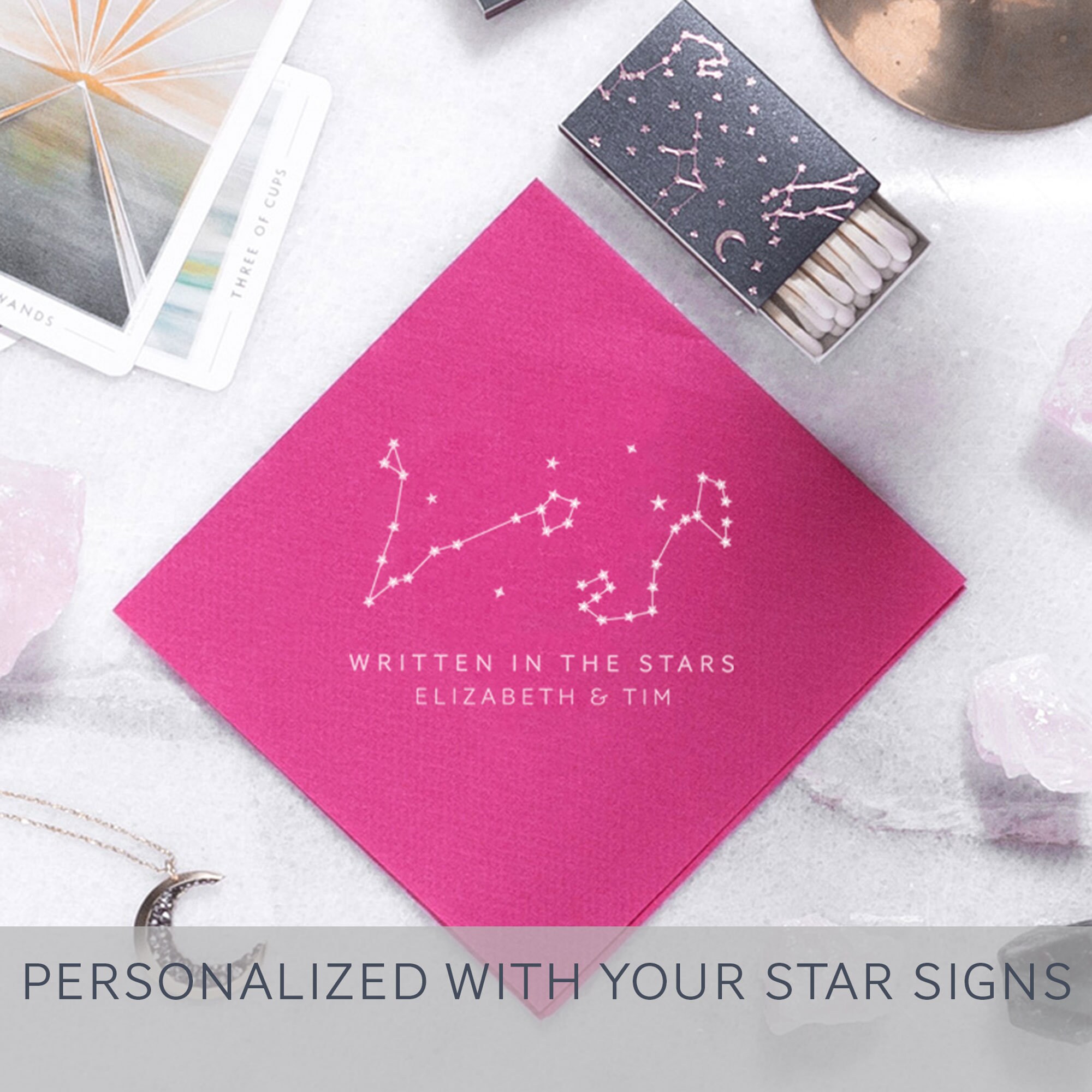 Custom Cocktail Napkins Written in the Stars Linen Like Feel Personalized Wedding Napkin Wedding Decor Dessert Table Bridal