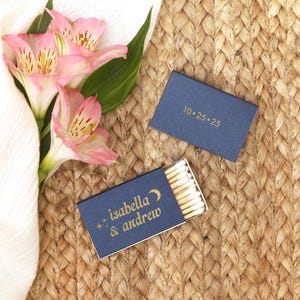 Celestial Wedding Matchboxes Moon & Stars - Custom Personalized Match Box Party Favors for Wedding Night