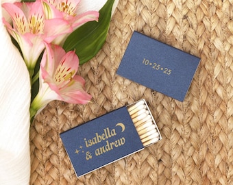 Celestial Wedding Matchboxes Moon & Stars - Custom Personalized Match Box Party Favors for Wedding Night