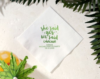 She Said Yes, Bachelorette Getaway! - Personalized Cocktail Napkins, Destination Bachelorette Party, Bridal Shower, Engagement, Birthday