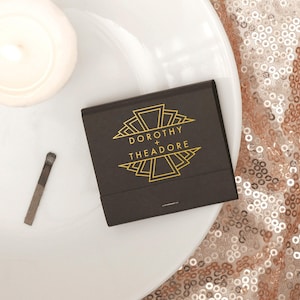 Custom Matchbooks, Art Deco Geometric Frame, Personalized Wedding Favors, 30 Strike