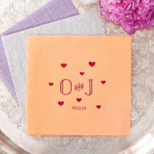 Wedding Cocktail Napkins Floating Hearts Design, Linen Like Texture - Custom Wedding Napkins, Wedding Decor, Reception Decor, Bridal Shower