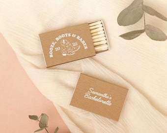 Customized Cowgirl Bachelorette Matchboxes - Booze, Boots & Babes Design