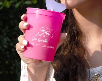 Personalized Party Cups - Cowgirl Bachelorette Let's Go Girls - 16oz Plastic Stadium Cups, Custom Party Cups, Bachelorette, Bridal Shower