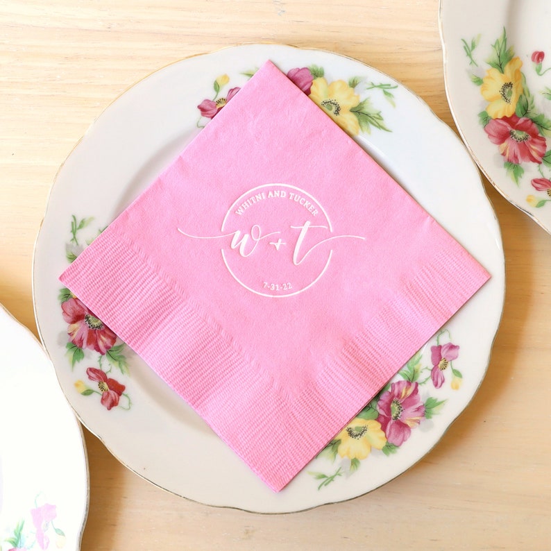 Personalized Wedding Cocktail Napkins Circle Monogram Etsy