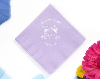 Summer Toast Cocktail Napkins - Personalized Wedding Napkins with Foil