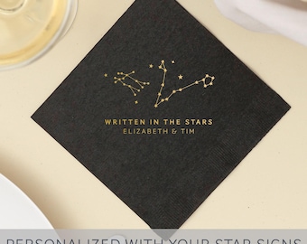 Personalized Astrological Cocktail Napkins - Written In The Stars Celestial Design