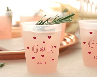 Floating Heart Design -Personalized Cups - 10 oz Plastic Frost Flex Cups, Custom Party Cups, Engagement Party, Wedding Favor, Anniversary