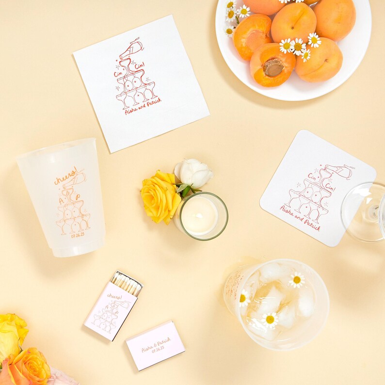 Posavasos personalizados para bodas: diseño de torre de champán para la decoración de la mesa. imagen 7
