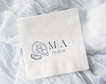 Personalized Wedding Napkins - Oyster And Monogram Design for Dinner Parties
