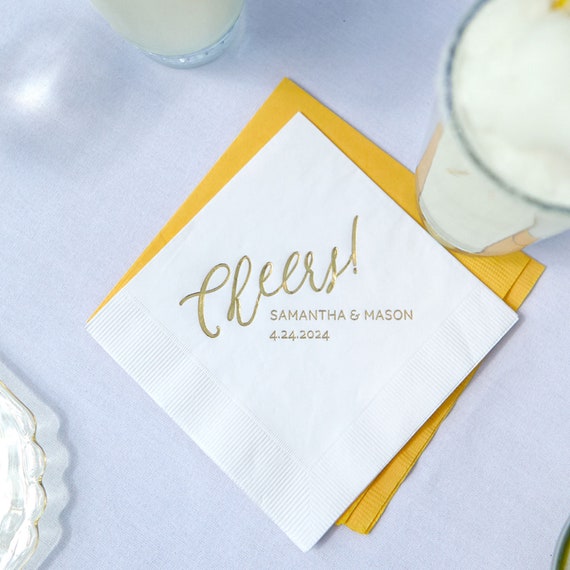 100 Cheers  Personalized Wedding Cocktail Napkins 