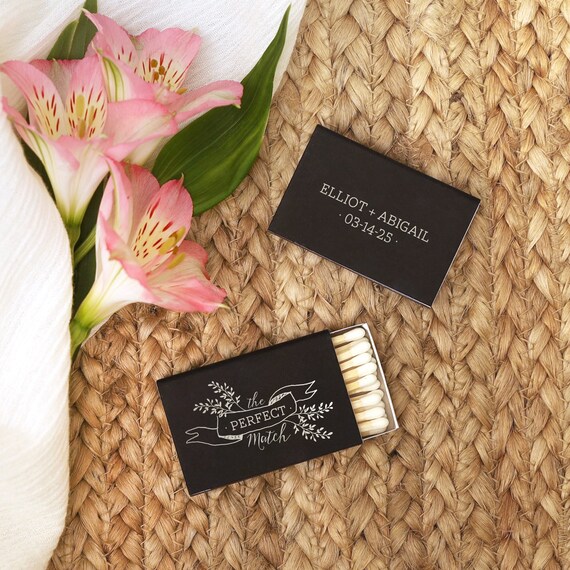The Perfect Match Matchboxes Floral Banner Wedding Favors Wedding