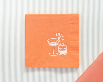 Personalized Cocktail Napkins with Cocktail Drinks Design, Wedding Reception Decor