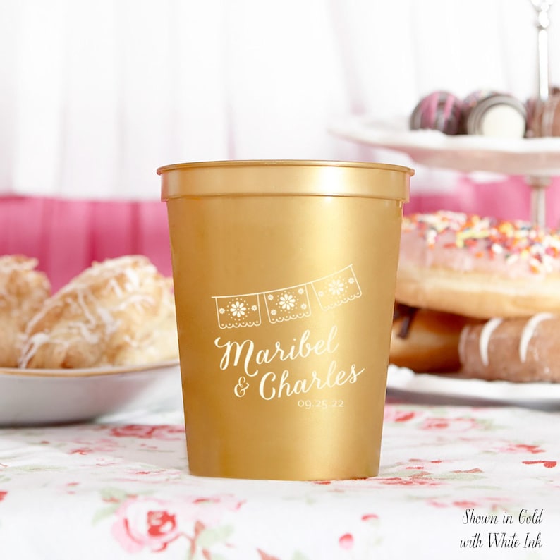 Personalized 16oz Stadium Cups - Papel Picado with Script Font Design for Parties image 1