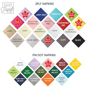 The image is a 3D layout of napkin colors and patterns, including napkins with different colors and designs.