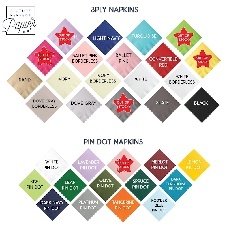 The image is a 3D layout of napkin colors and patterns, including napkins with different colors and designs.
