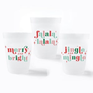 Jingle and Mingle Christmas Trio Party Cups - Set of 12 Frosted Plastic Cups, Merry and Bright, Falalala