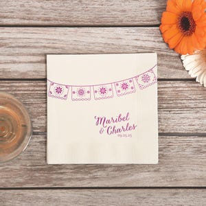 Personalized Wedding Cocktail Napkins - Papel Picado Party Banner -  Wedding and Party Decor, Fiesta Foil Napkins, Paper Napkins, Napkins