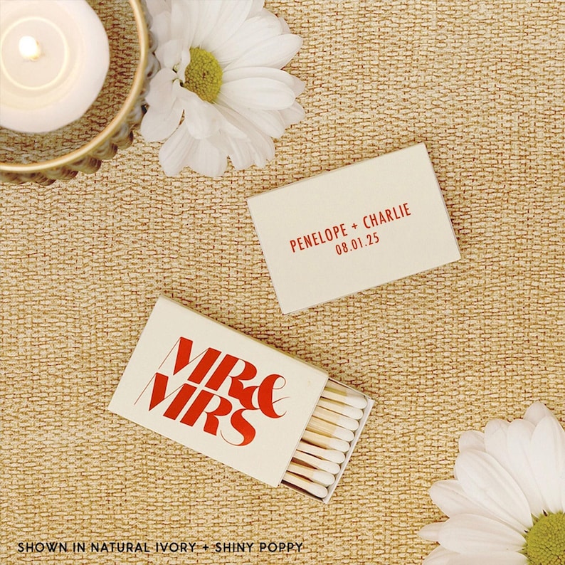 Custom Wedding Matchboxes - Mr and Mrs Personalized Matches for Wedding Favors image 1