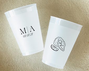 Oyster Cups, Coastal Monogram Partyware | Personalized Frost Flex Cup | 12oz, Shatterproof, Recyclable, Bpa Free