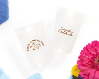 Personalized Cups, Cowgirl Bachelorette Party, Frosted Plastic, 'Booze Boots & Babes' Graphic - 12oz