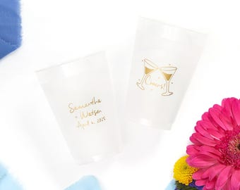 Personalized Cups, Hand drawn Cheers Party Cups, Frost Flex 12oz | Shatterproof Plastic, BPA Free, Wedding Favor
