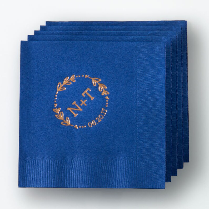Wedding Cocktail Napkins Names Date Wreath Personalized Etsy