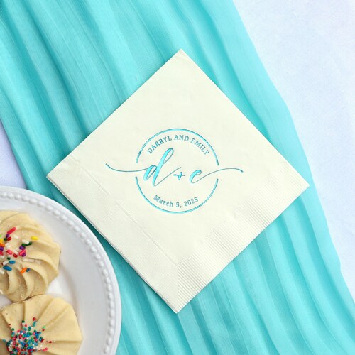 Personalized Wedding Cocktail Napkins Circle Monogram Etsy