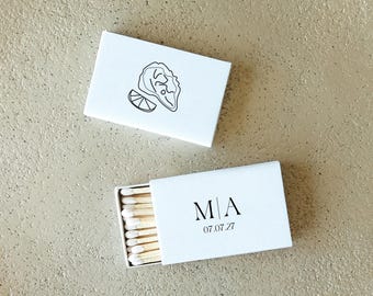Custom Matchboxes, Oyster Monogram Wedding Favors, Nautical Coastal Design - 25 Box Minimum