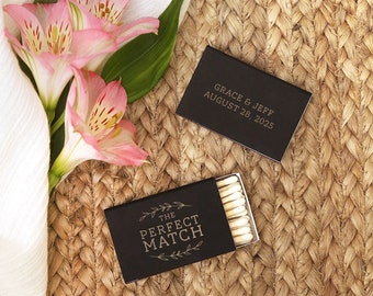 The Perfect Match Laurel Wreath Wedding Match box - Wedding Favor, Personalized Matchboxes, Bridal Shower Favor, Customized Favor Match