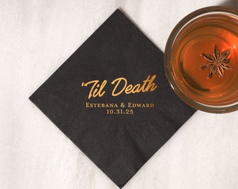 Personalized Napkins - 'Til Death Cocktail Napkins  - Wedding Cocktail Napkins, Gothic Wedding, Personalized Foil Napkins, Anniversary