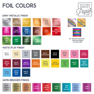 a collection of various metallic finishes and matte finishes, along with a section titled "Picture Perfect Paper". The image is a collage of different color samples and descriptions, and it is not a single image but a collection of multiple images. The image does not contain any redundancy or vague descriptions, and it does not begin with phrases like "The image depicts", "The image displays", "The image shows", "In the image", "The image captures", "The image features", or similar phrases.