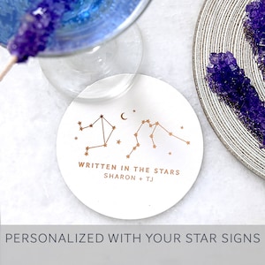 Personalized WRITTEN in the STARS Coaster – Wedding Coasters, Starry Wedding Decor, Wedding Favor, Personalized Wedding Gift, Foil Coasters