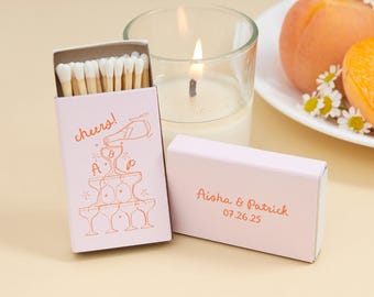 Personalized Matches, Champagne Tower Design, Handwritten Name, Wedding Favors