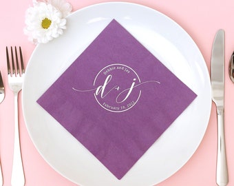 Personalized Wedding Luncheon Napkins- Circle Monogram - Wedding Decor, Paper Napkin, Monogram Initial, Bridal Shower, Anniversary, Napkin