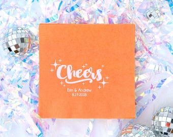 Cheers with Sparkles Cocktail Napkins  - Wedding Cocktail Napkins, Paper Party Napkins, Personalized Foil Napkins, Birthday, Anniversary