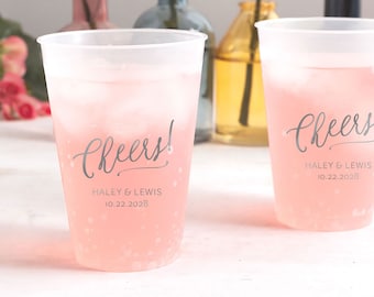 Cheers! Personalized Cups - 10 oz Plastic Frost Flex Cups, Custom Party Cups, Engagement Party, Wedding Favor