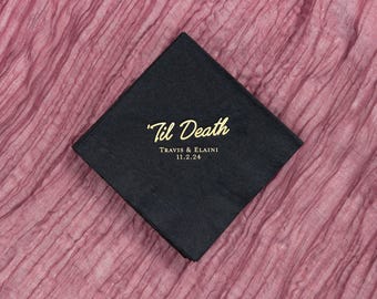 Personalized Wedding Napkins, Til Death Script Font, Gothic Table Decor