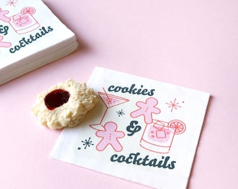 Cookies and Cocktails Party Napkin Set - 20 or 50 pack - Christmas and Holiday Party Beverage Napkin