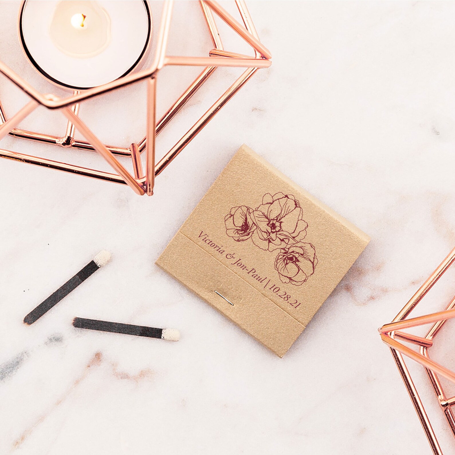 Wedding Matchbook Custom with Flower Design Wedding Favors Etsy