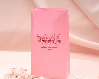 Thanks for Poppin' by Popcorn Bags - Wedding Favor, Personalized Party Treat Bag, Wedding Goodie Bag, Goodie Bag, Candy Bar, Paper Bag