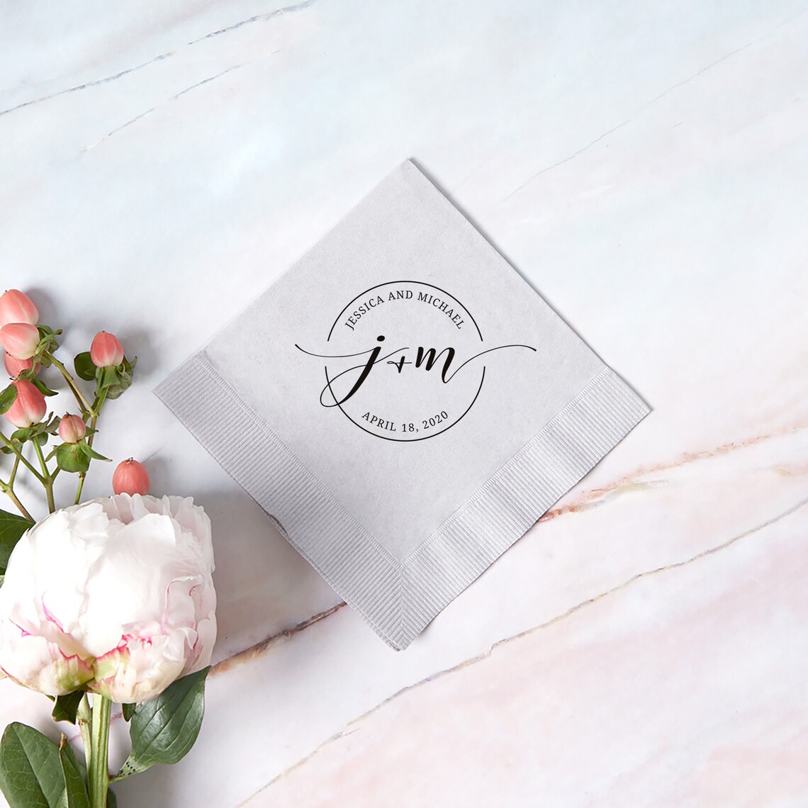 Personalized Wedding Cocktail Napkins Circle Monogram Etsy