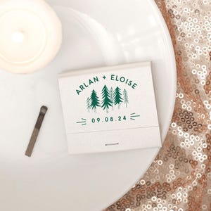Custom Matchbooks, Pine Tree Design, Cardstock, 30 Matches | Personalized Wedding Favor, Mountain Theme