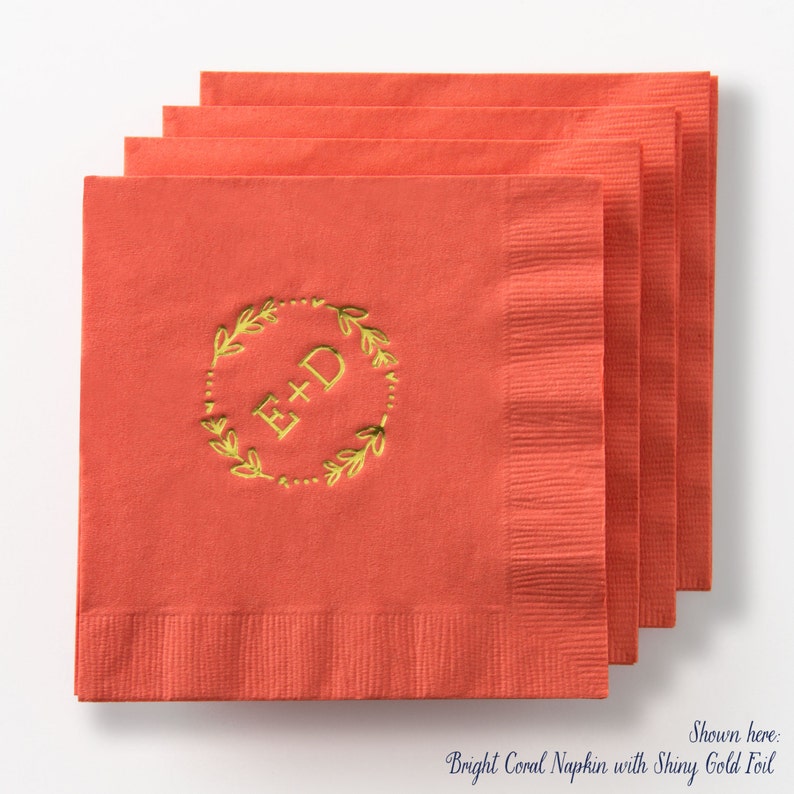 Wedding Cocktail Napkins Names Date Wreath Personalized Etsy